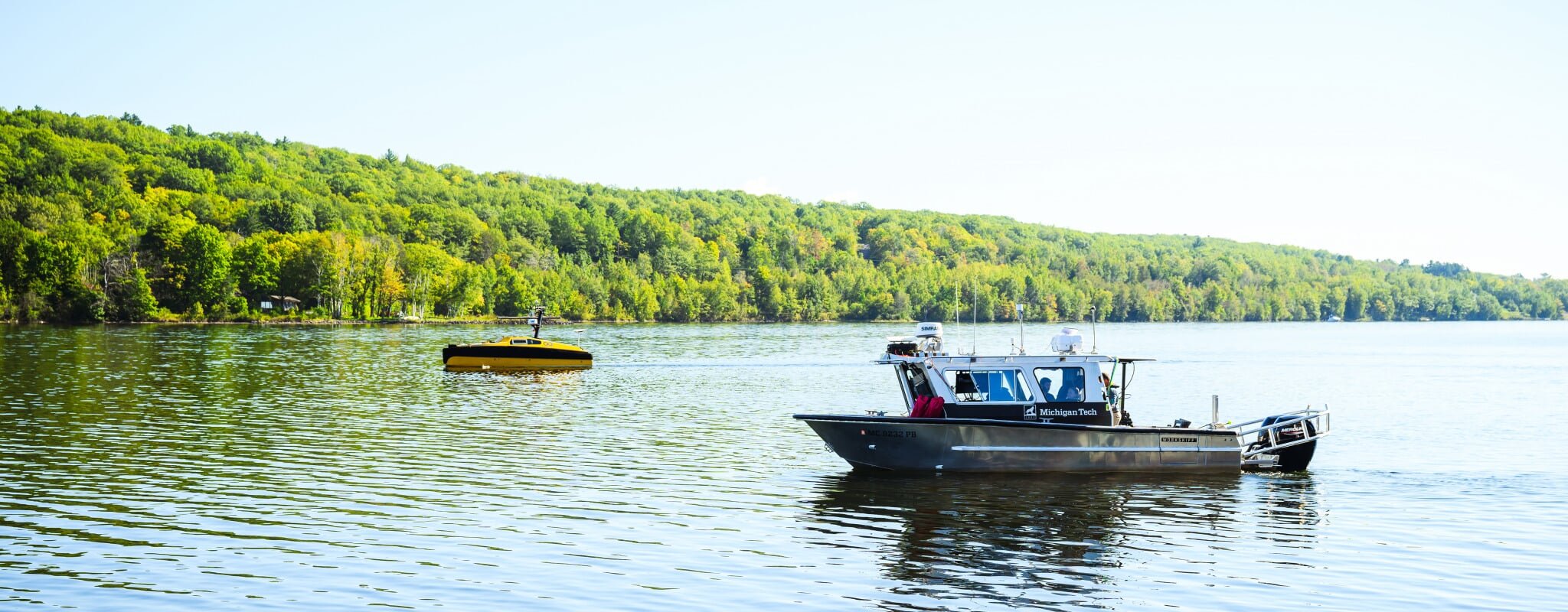 Michigan Tech's RV Soliton doing research on the Portage Canal