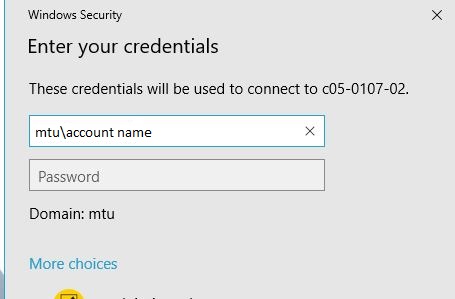 enter your account information in the credentials window