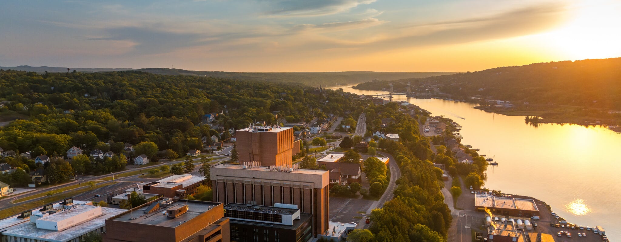 Sunset over the Michigan Tech campus