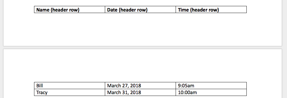 table row breaks across pages