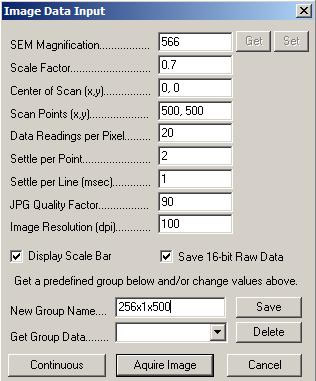 Image data input parameters.