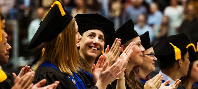 Students wearing regalia during Michigan Tech commencement ceremony