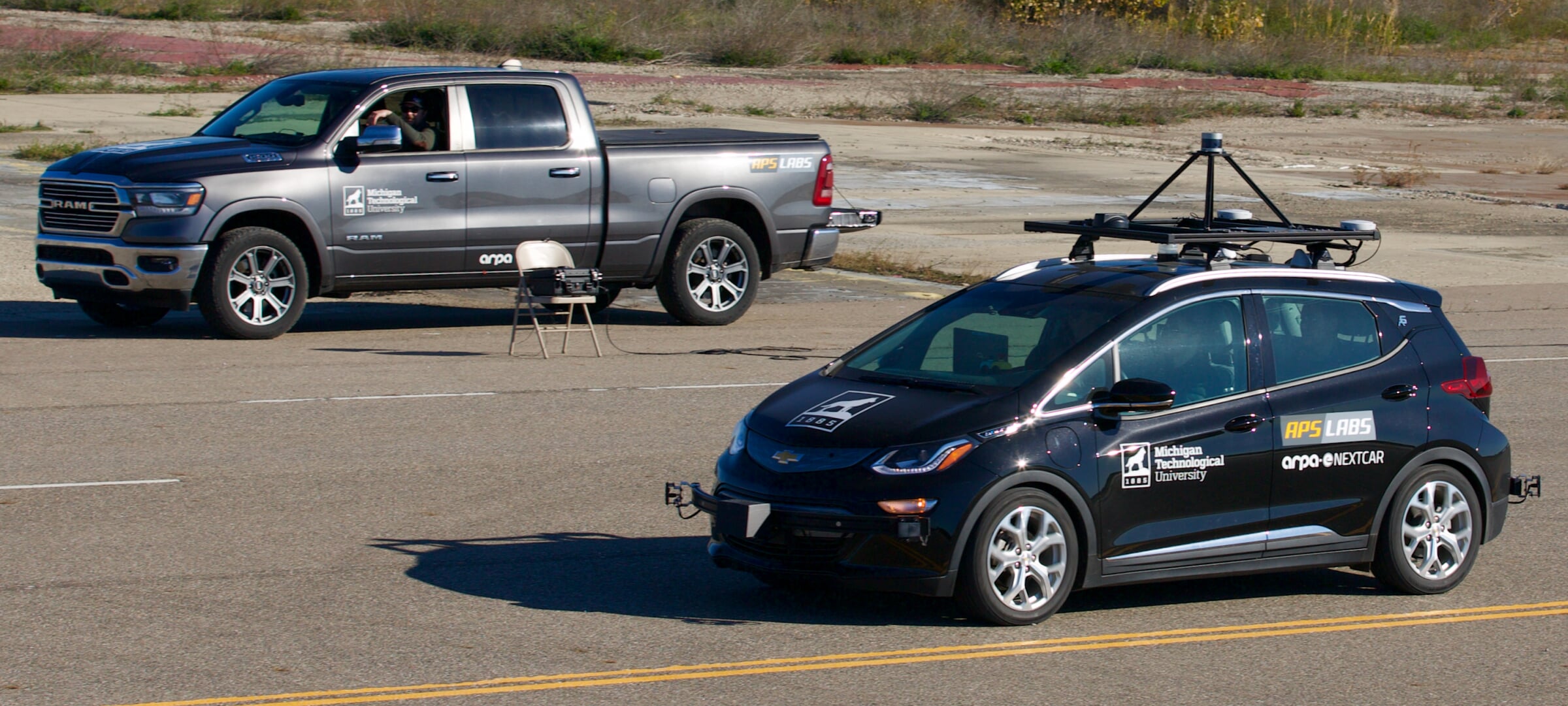 vehicles out in the field doing research