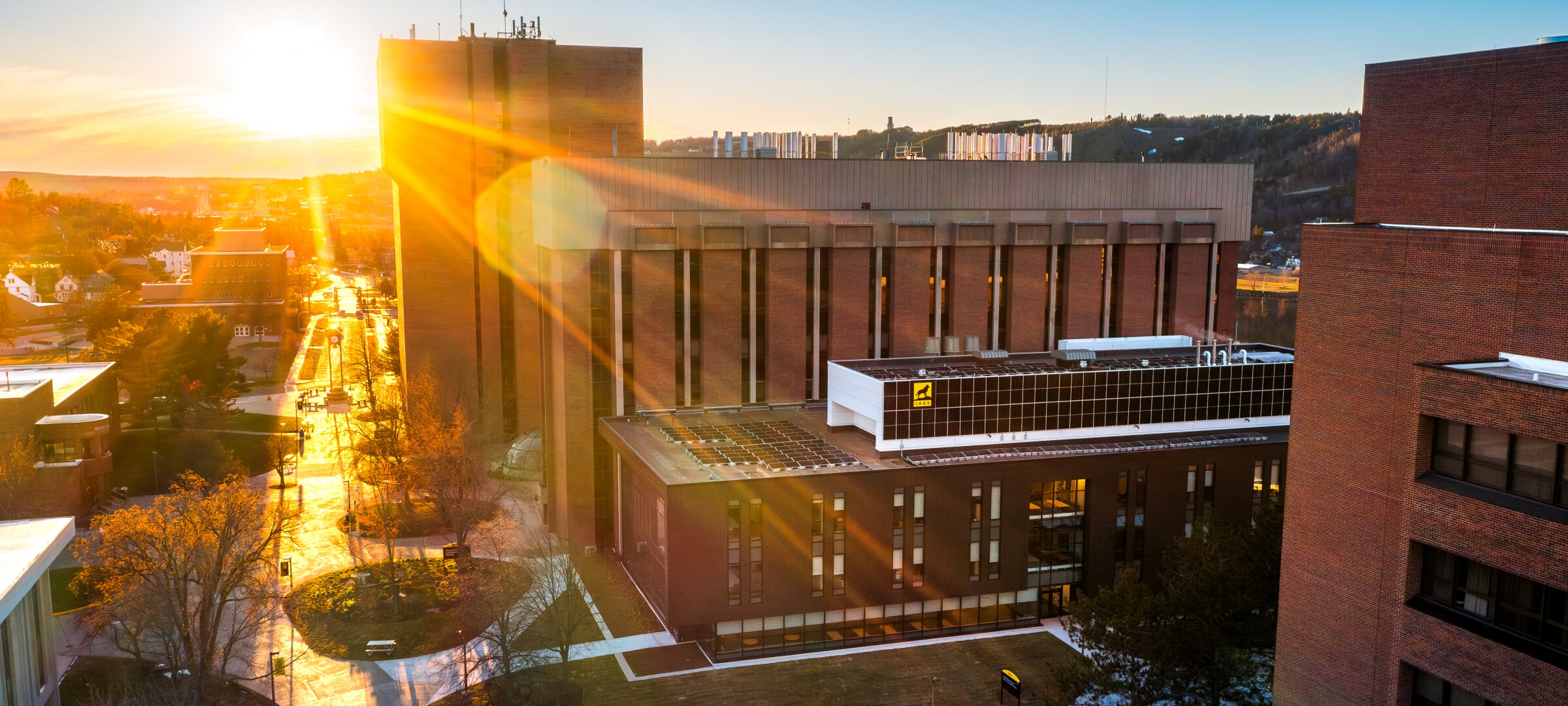 H-Stem building at sunset taken with a drone
