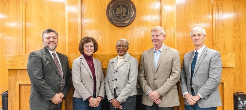 Dean Johnson, Mary Mahaney, Brenda Ryan, Steve Hicks, President Rick Koubek, in that order