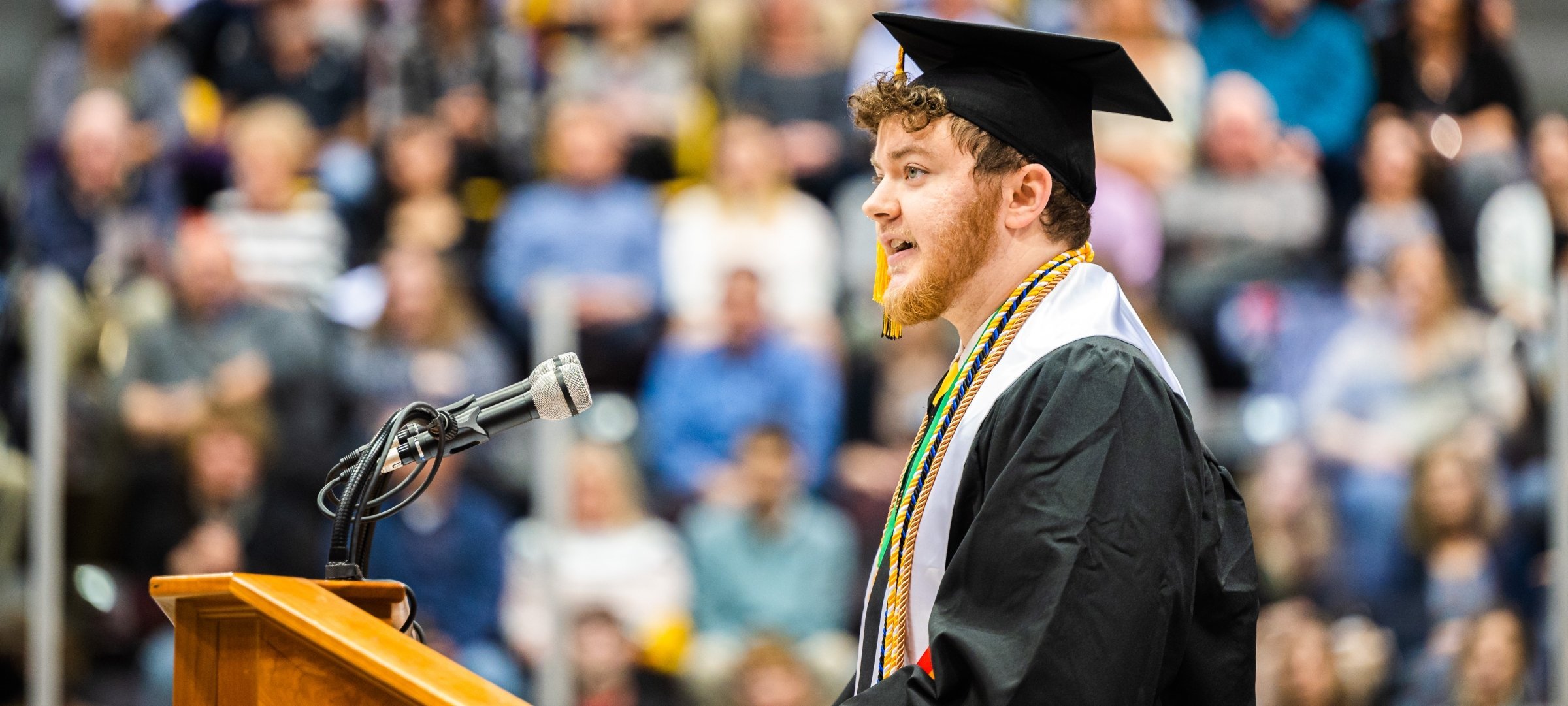 Anderson Piercey speaking during commencement.