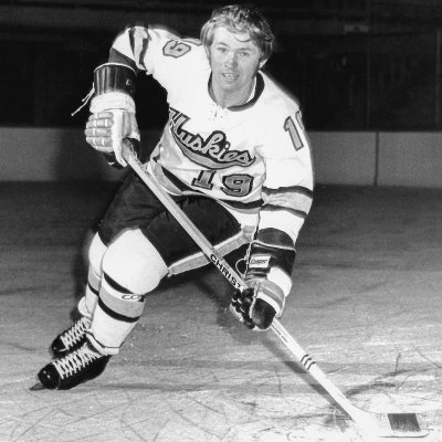 Steve Coates in his Huskies hockey jersey when he played for MTU.