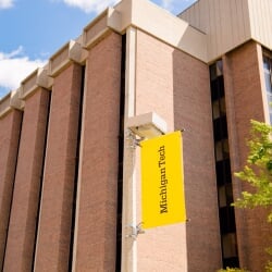 Exterior of Chemical Engineering Building with MTU banner