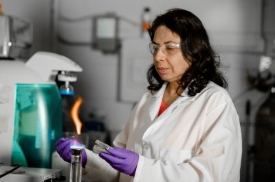 In a lab using fire to do a chemistry experiment