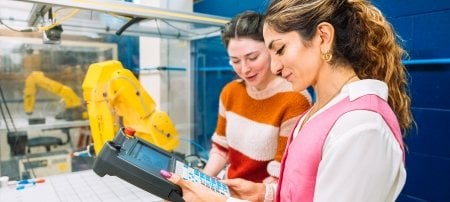 Associate Teaching Professor, Paniz Hazaveh, Applied Computing (left) with Abi Hodsdon, BS in Mechatronics student