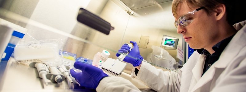 Person processing samples in a lab.