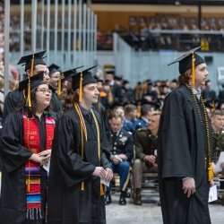 Students participating in commencement.