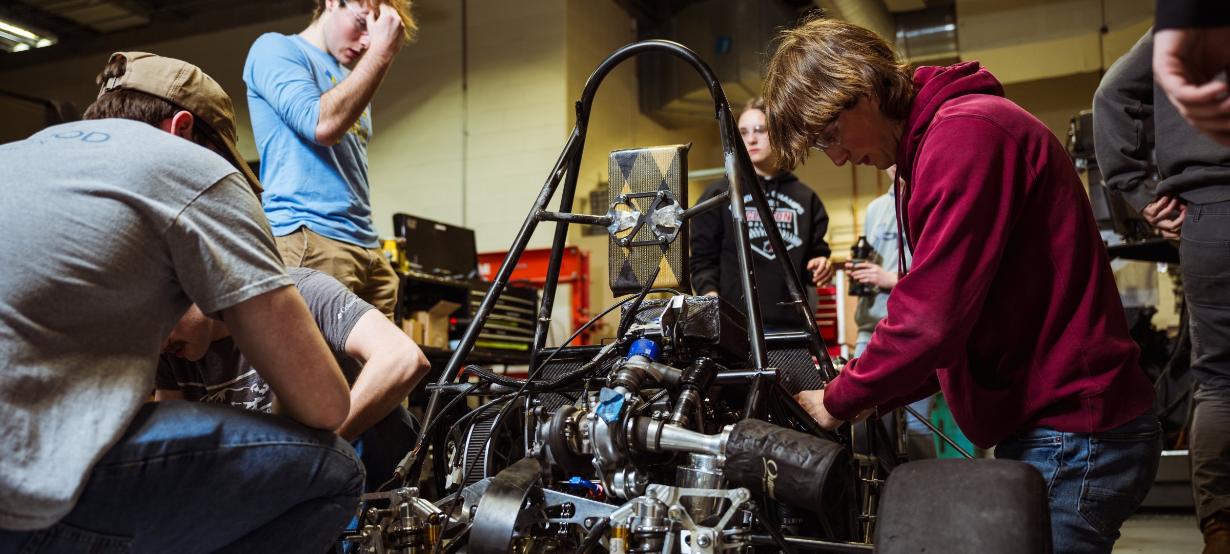 Formula SAE Enterprise Team working in their lab space