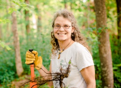 Sigrid Resh in the woods.