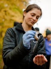 Kristin Brzeski holding a mouse.