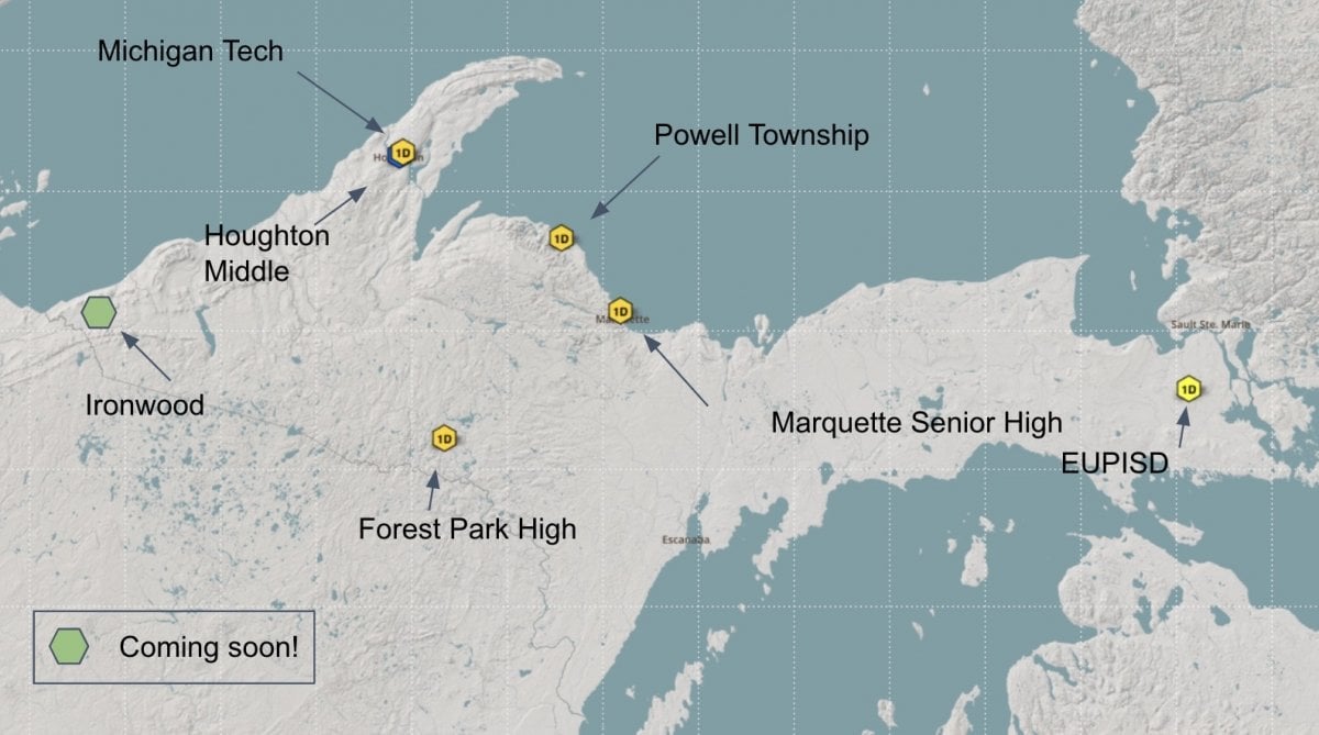 Map of the UP with the six stations marked that are described in this page.