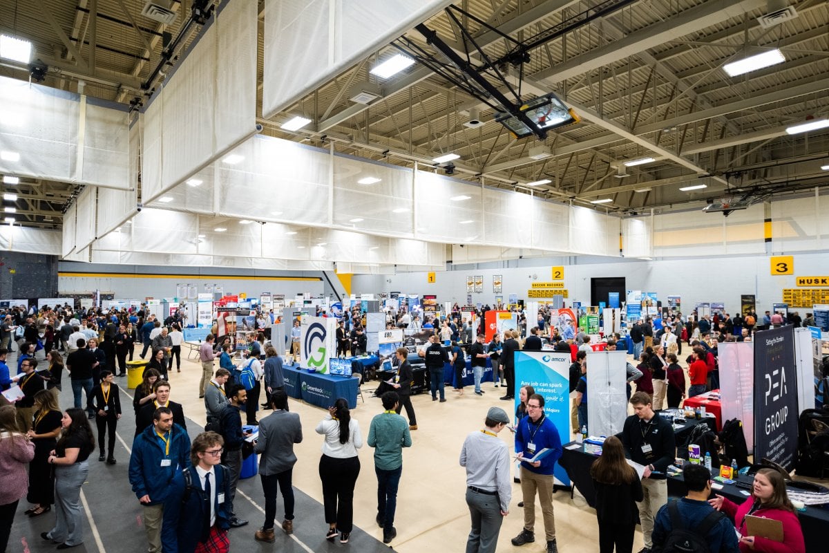 Students talking to Recruiters at Career Fair.