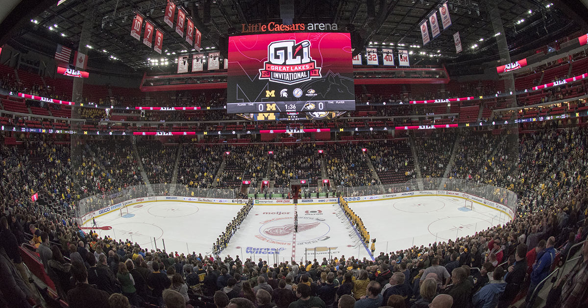 The banners in Little Caesar's Arena. : r/hockey