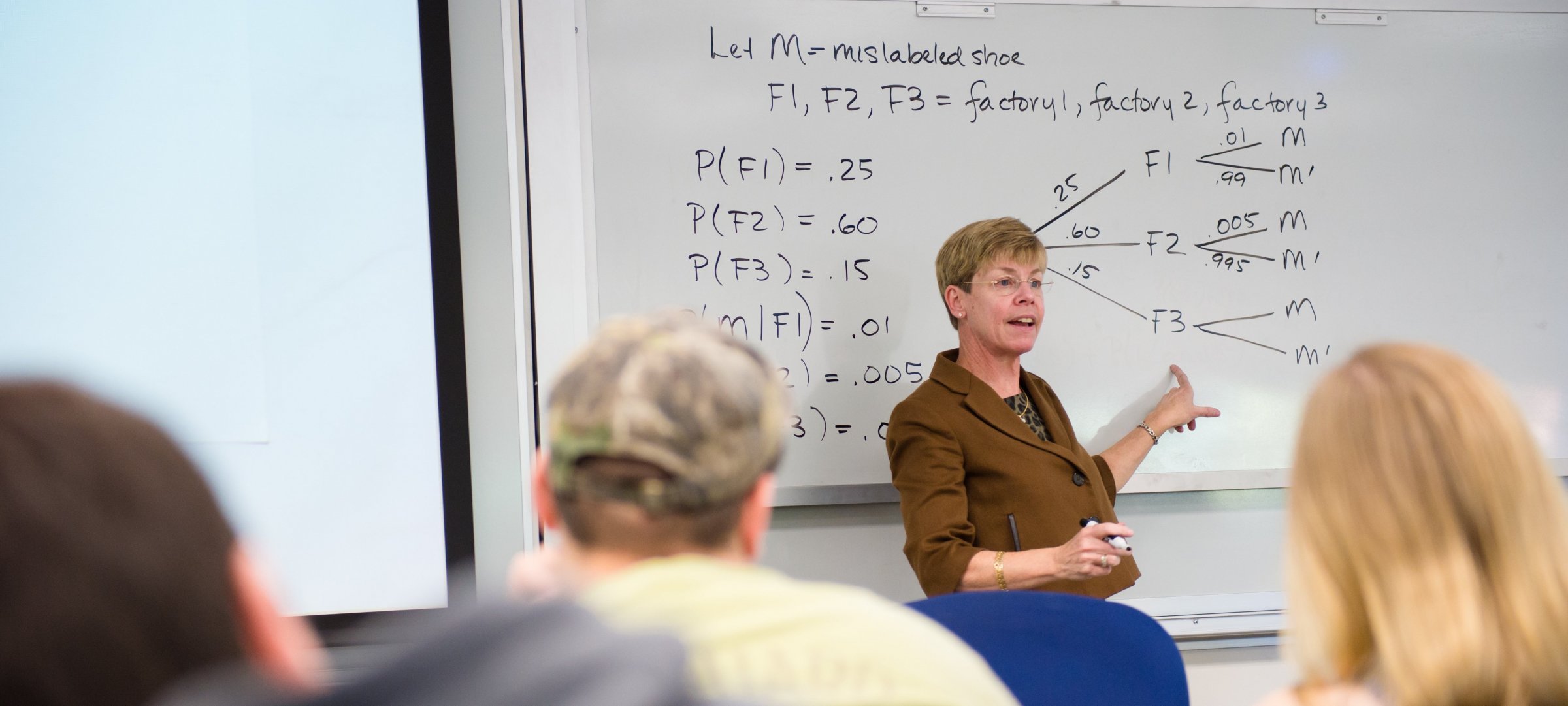 Dr. Beth Reed lecturing in a Statistics course