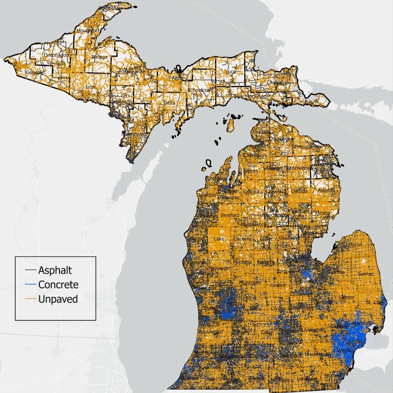 Map of Michigan showing all roads have been labeled