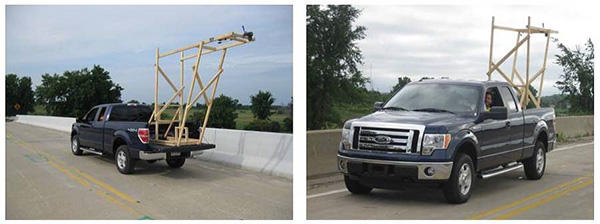 Pickup truck with mounting structure in the back.