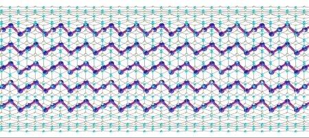 These wiggling lines are strings of atoms in tellurium behaving like DNA. Researchers have not seen this behavior in any other material and are able to study it because it is encased in a boron nitride nanotube. Credit: University of Texas at Dallas/Qingxiao Wang and Moon Kim