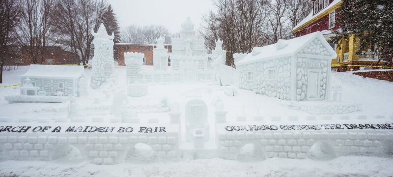 Phi Kappa Tau's winning snow statue, "Sir Lancelot's Quest."