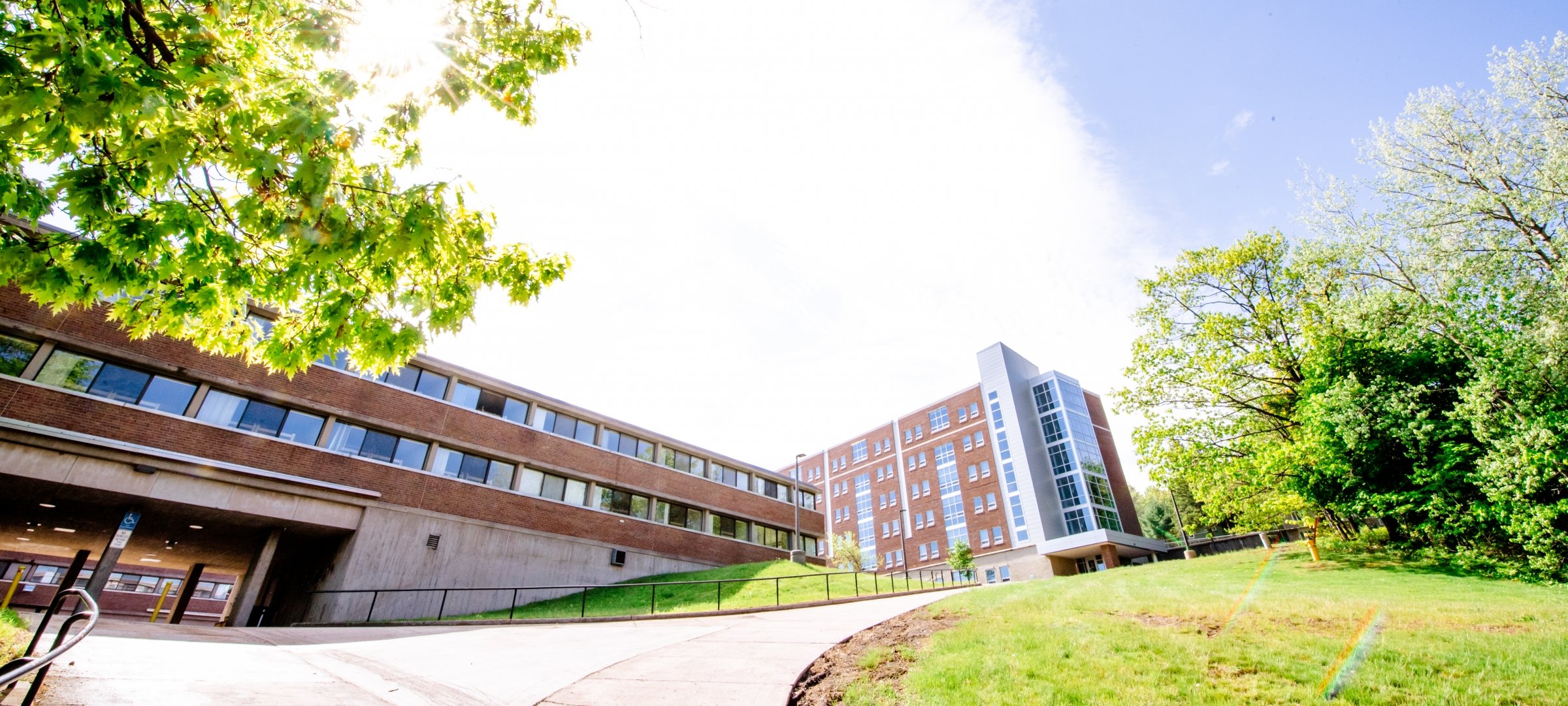 Hillside Place in the springtime with McNair Hall 