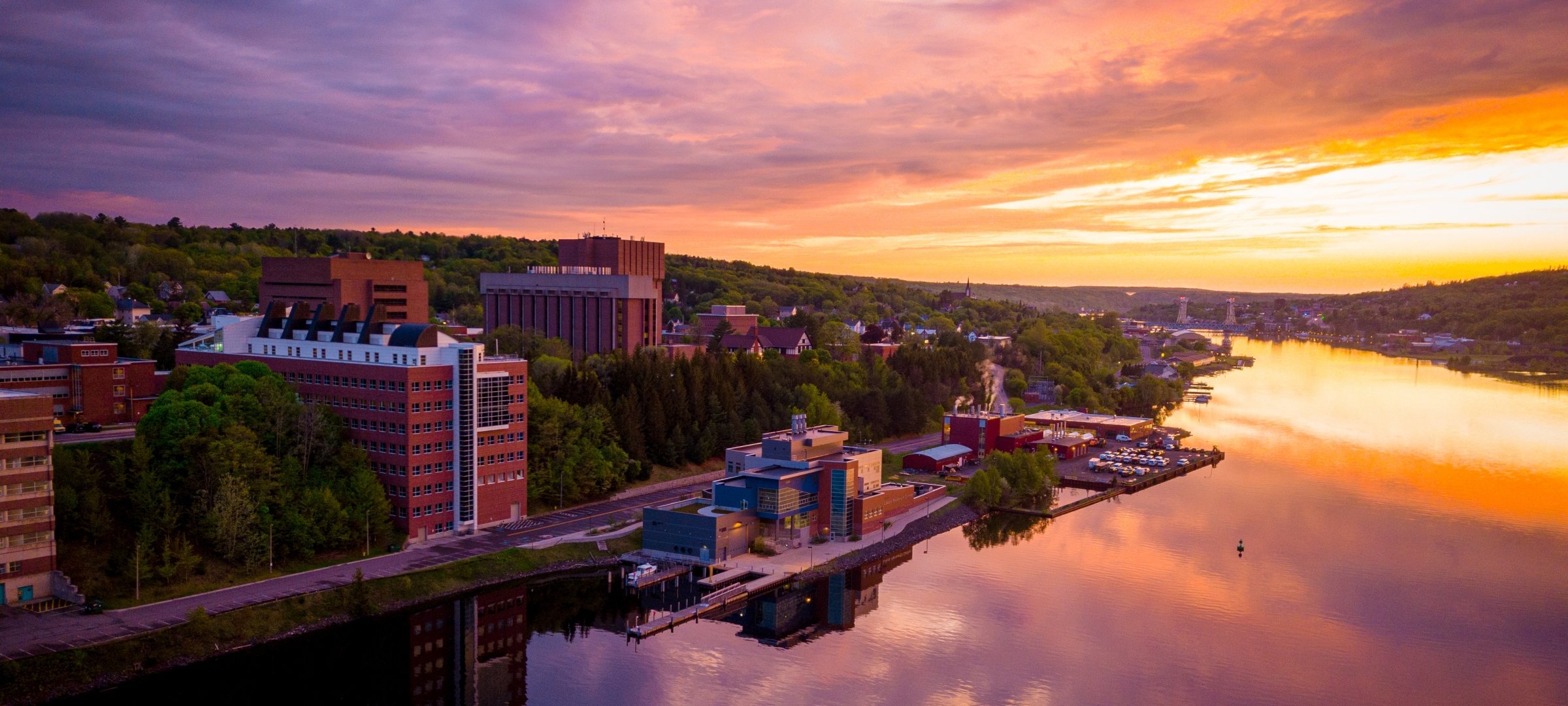 Michigan Tech's campus at sunset