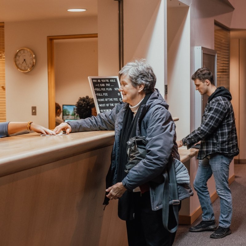 guest purchasing tickets at the rozsa box office