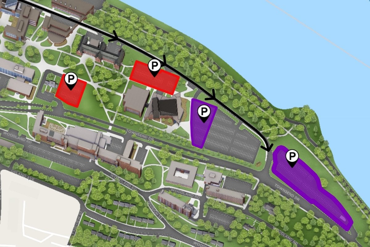 directions and parking for Rozsa Center parking