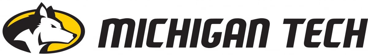Horizontal athletics logo with the husky head to the left of Michigan Tech.
