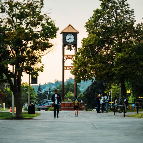 Campus mall with clock tower