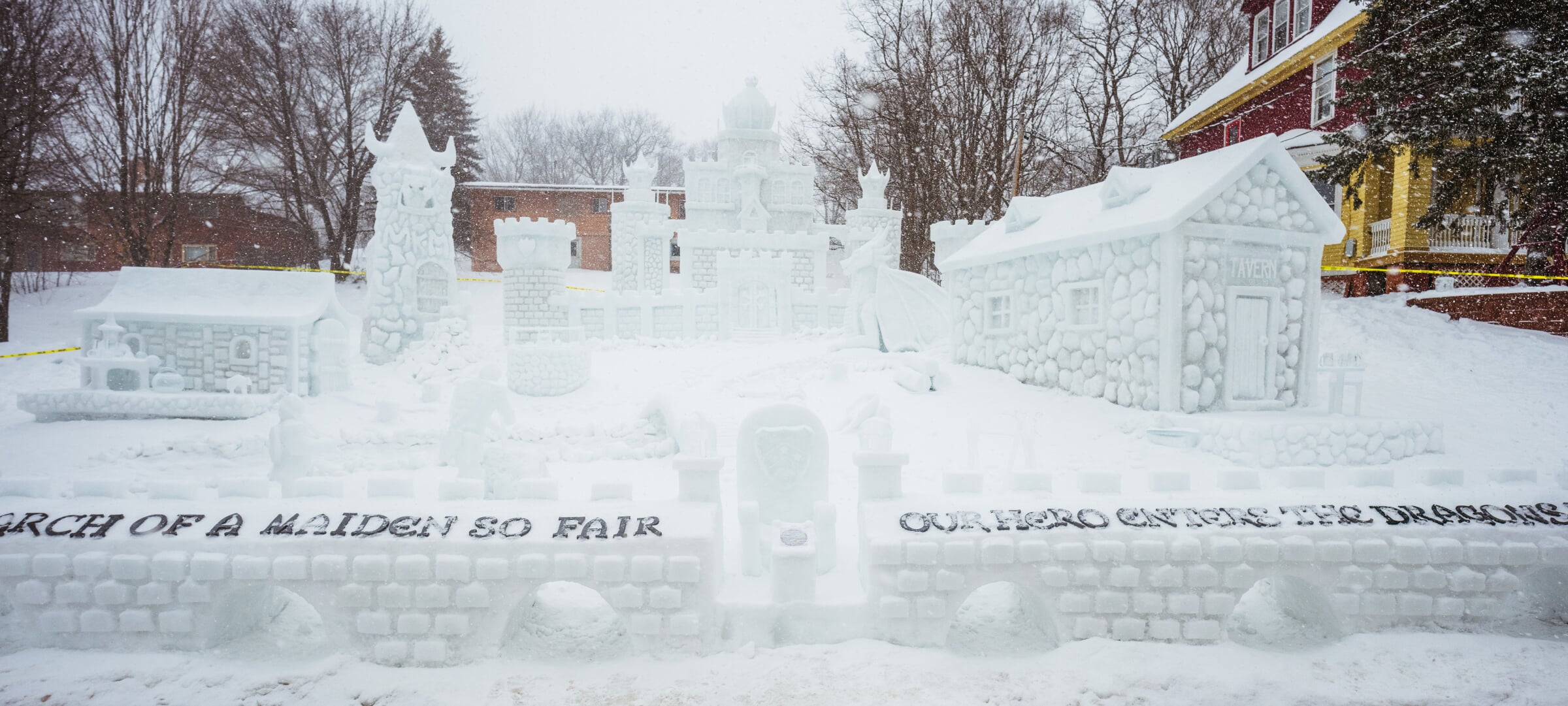 The 2025 winning statue, In Search of a Maiden so Fair, Our Hero Enters the Dragon's Lair by Phi Kappa Tau.